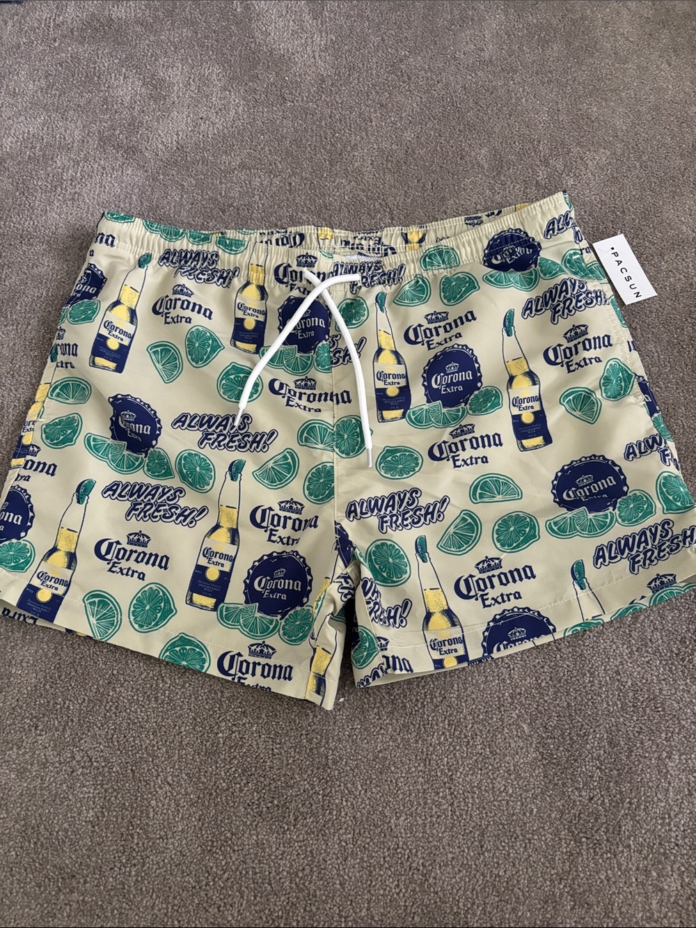 PacSun Corona Extra Print Men's Swim Shorts - Yellow/Green/Blue
